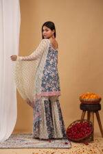 Indigo Bloom Floral Kurta Sharara Set with Printed Dupatta - Image 6