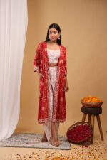 Crimson Bloom 3-Piece Co-Ord Set with Printed Jacket - Image 2