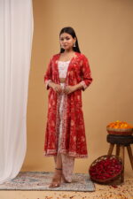 Crimson Bloom 3-Piece Co-Ord Set with Printed Jacket - Image 3