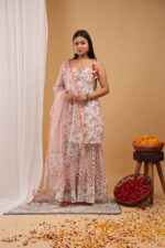 Peach Blossom Printed Kurta Sharara Set with Dupatta