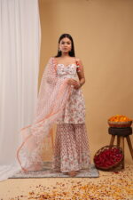 Peach Blossom Printed Kurta Sharara Set with Dupatta - Image 8