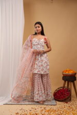 Peach Blossom Printed Kurta Sharara Set with Dupatta - Image 2