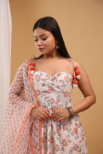 Peach Blossom Printed Kurta Sharara Set with Dupatta - Image 3