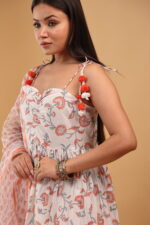 Peach Blossom Printed Kurta Sharara Set with Dupatta - Image 4