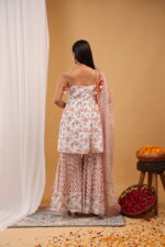 Peach Blossom Printed Kurta Sharara Set with Dupatta - Image 5