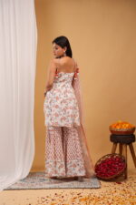 Peach Blossom Printed Kurta Sharara Set with Dupatta - Image 6