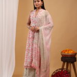 Blush Garden Floral Kurta Sharara Set with Dupatta