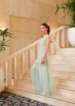 Aritri Women's Ice Blue Silver Embroidered One-Shoulder Kurta with Flared Sharara Pants & Dupatta Set - Image 2