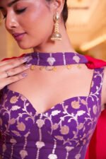 Aritri Women's Purple & Rani Pink Floral Embroidered Crop Top with Flared Palazzo Pants & Dupatta Set - Image 7
