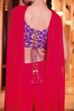 Aritri Women's Purple & Rani Pink Floral Embroidered Crop Top with Flared Palazzo Pants & Dupatta Set - Image 4