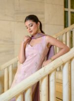 Aritri Women's Baby Pink Floral Embroidered Sleeveless Straight Kurta with Dhoti Pants & Dupatta Set - Image 6