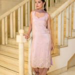 Aritri Women's Baby Pink Floral Embroidered Sleeveless Straight Kurta with Dhoti Pants & Dupatta Set