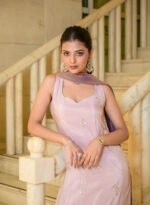 Aritri Women's Baby Pink Floral Embroidered Sleeveless Straight Kurta with Dhoti Pants & Dupatta Set - Image 5