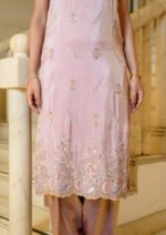 Aritri Women's Baby Pink Floral Embroidered Sleeveless Straight Kurta with Dhoti Pants & Dupatta Set - Image 2